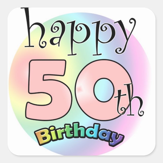 Happy 50th Birthday (roze) Quadratischer Aufkleber (Vorderseite)