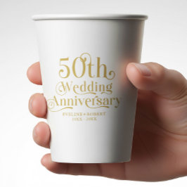 Happy 50th Wedding Anniversary Gold Typography Pappbecher