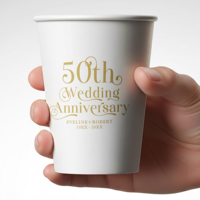 Happy 50th Wedding Anniversary Gold Typography Pappbecher (Von Creator hochgeladen)