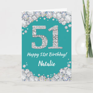 Happy 51. Geburtstagskarte Aquamarin und Silver Gl Karte
