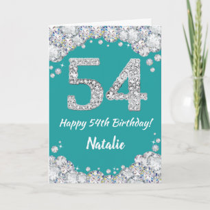 Happy 54. Geburtstagskarte Aquamarin und Silver Gl Karte