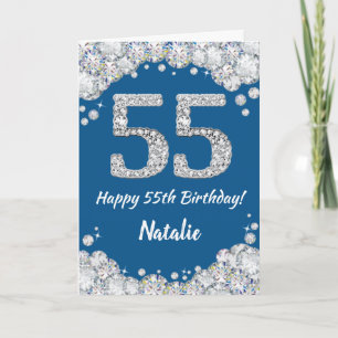 Happy 55. Geburtstag Blue and Silver Glitzer Card Karte