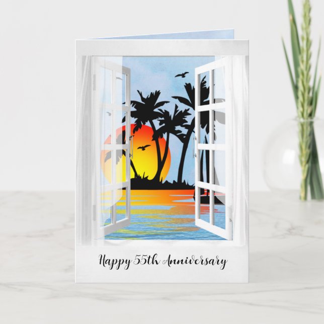 Happy 55-jähriges tropisches Fenster Karte (Vorderseite)