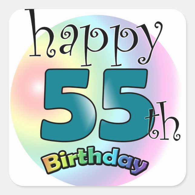 Happy 55th Birthday (blauw) Quadratischer Aufkleber (Vorderseite)