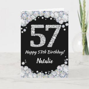 Happy 57. Geburtstagskarte Black and Silver Glitze Karte