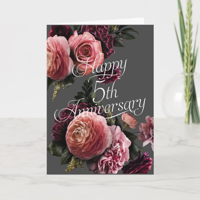 Happy 5. Jubiläum Elegante Blumengeschichte Karte (Vorderseite)