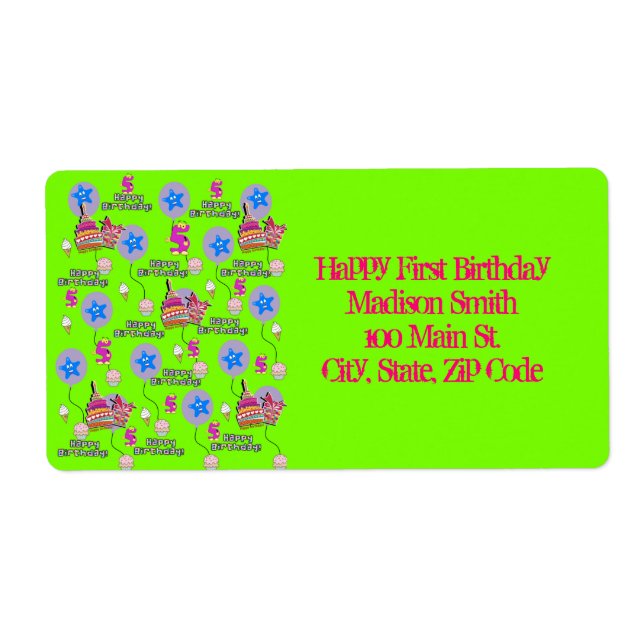 Happy 5th Birthday Address Labels, Green (Vorne)
