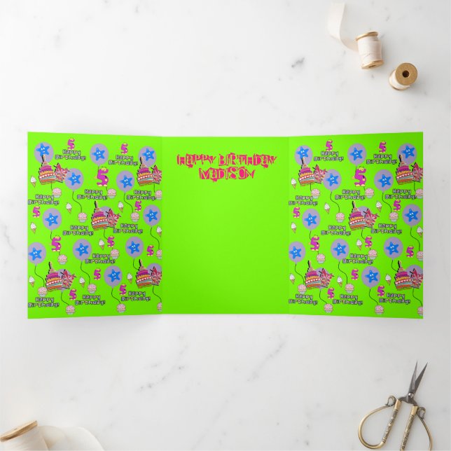 Happy 5th Birthday Card, #5 Green Dreifach Gefaltete Karte (Innenseite)