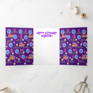 Happy 5th Birthday Card, #5 Lila & gelb Dreifach Gefaltete Karte
