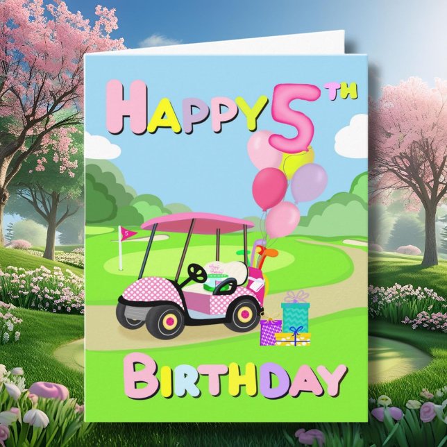 Happy 5th Birthday Polka Dot Pink Girly Golf Card Karte (Von Creator hochgeladen)
