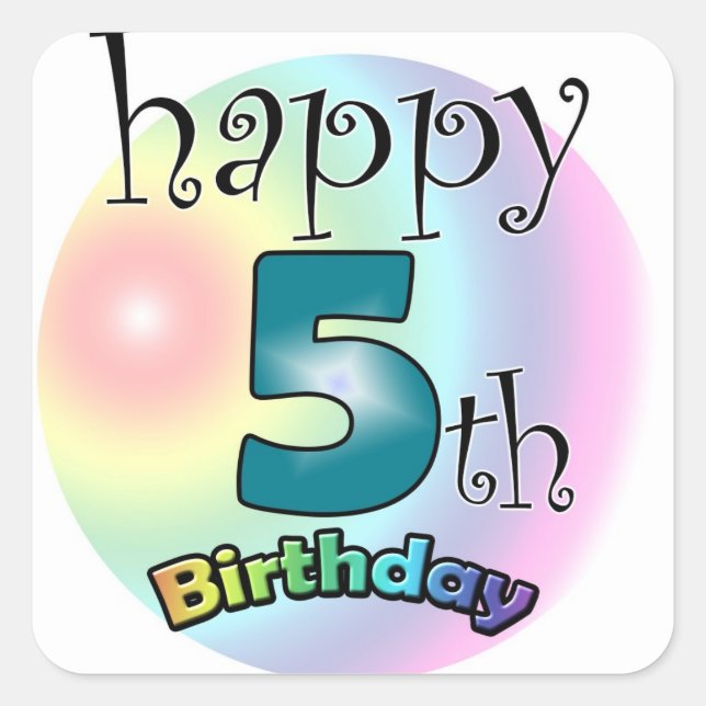Happy 5th Birthday Quadratischer Aufkleber (Vorderseite)