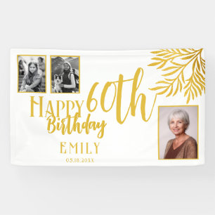 Happy 60. Geburtstag Gold Foliage 3 Foto Hintergru Banner