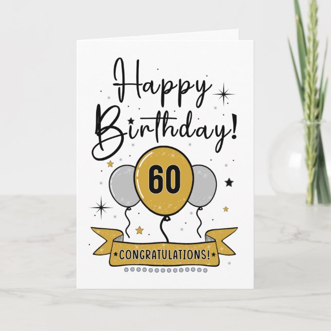 Happy 60. Geburtstagskarte in Gold Dankeskarte (Vorderseite)
