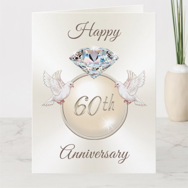 Happy 60th Anniversary Card Diamond, 2 Love Birds Karte (Vorderseite)