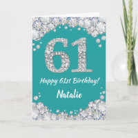 Happy 61. Geburtstag Aquamarine und Silver Glitzer