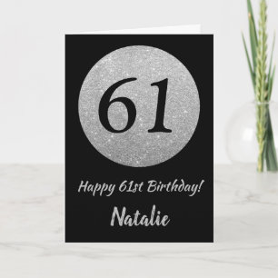 Happy 61st Birthday Black and Silver Glitter Card Karte