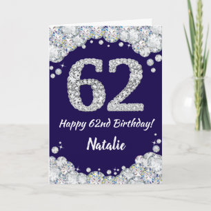 Happy 62. Geburtstag Navy Blue und Silver Glitzer Karte