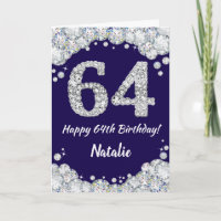 Happy 64. Geburtstag Navy Blue und Silver Glitzer
