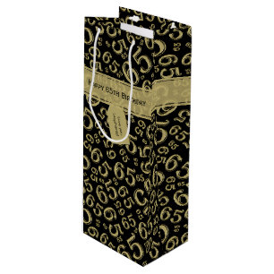 Happy 65. Geburtstag Zahlenmuster Schwarz/Gold Geschenktüte Für Weinflaschen