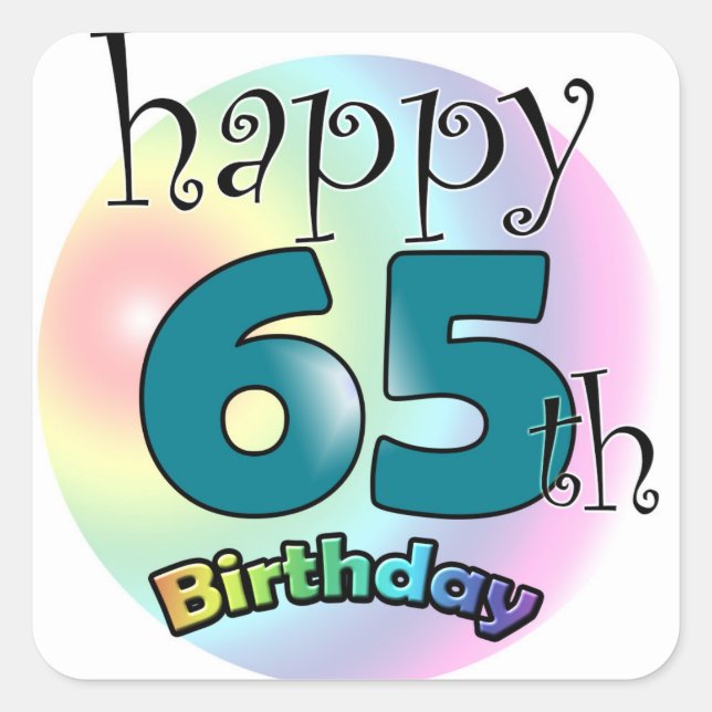 Happy 65th Birthday (blauw) Quadratischer Aufkleber (Vorderseite)