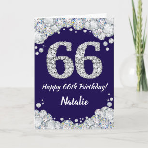 Happy 66. Geburtstag Navy Blue und Silver Glitzer Karte