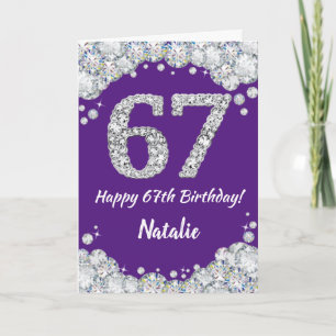 Happy 67. Geburtstag Lila und Silberne Glitzer Car Karte