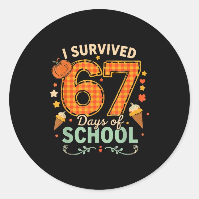 Happy 67th Day Of School Funny Teacher Thanksgivin Runder Aufkleber (Vorderseite)