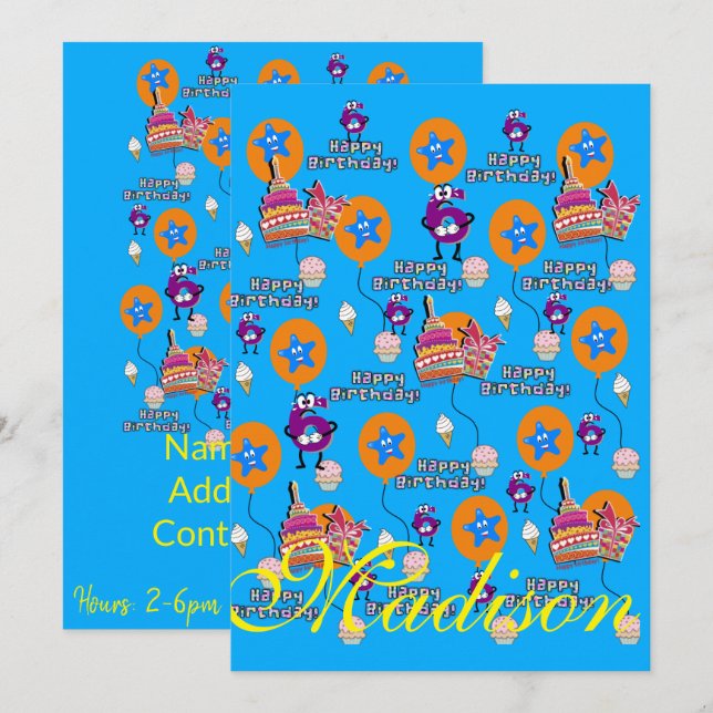 Happy 6. Geburtstag Einladung Geburtstag #6 (Vorne/Hinten)