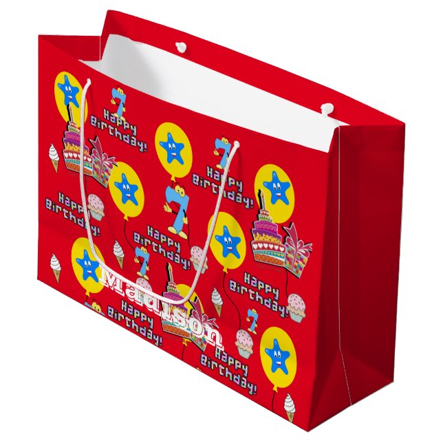 Happy 6th Birthday Geschenktasche #6 Red Große Geschenktüte (Vorderseite Schrägansicht)