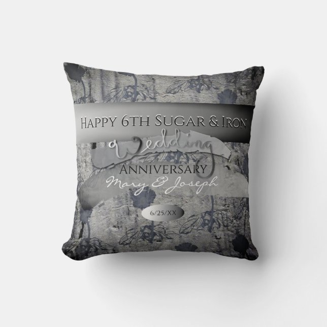 "Happy 6th Sugar&Iron Wedding Anniversary" Kissen (Vorderseite)