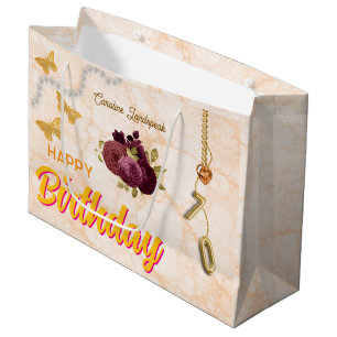 Happy 70 Birthday Burgundy Rose & Gold Juwelen Große Geschenktüte