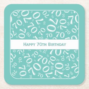 "Happy 70. Geburtstag" Aquamarin/Weiße Zahlenmuste Rechteckiger Pappuntersetzer