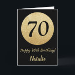 Happy 70. Geburtstagskarte Black and Gold Glitzer  Karte<br><div class="desc">Happy 70. Geburtstag Black and Gold Glitzer Card mit personalisiertem Namen.Für weitere Anpassungen klicken Sie bitte auf die Schaltfläche "Anpassen" und verwenden Sie unser Designwerkzeug,  um diese Vorlage zu ändern.</div>