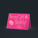 Happy 70th Birthday Name Decorative Script Gold Karte<br><div class="desc">Ein Design dekorativer Schriften in Gold auf einem heißen rosa Hintergrund, um einen glücklichen 70. Geburtstag zu wünschen. Glücklich Geburtstag ist Set in einem verzierten Skript, und das Alter ist in einer koordinierenden Schrift mit dem Namen in Skript am unteren Rand. Personalisieren Sie den Namen und die Wörter ganz einfach...</div>