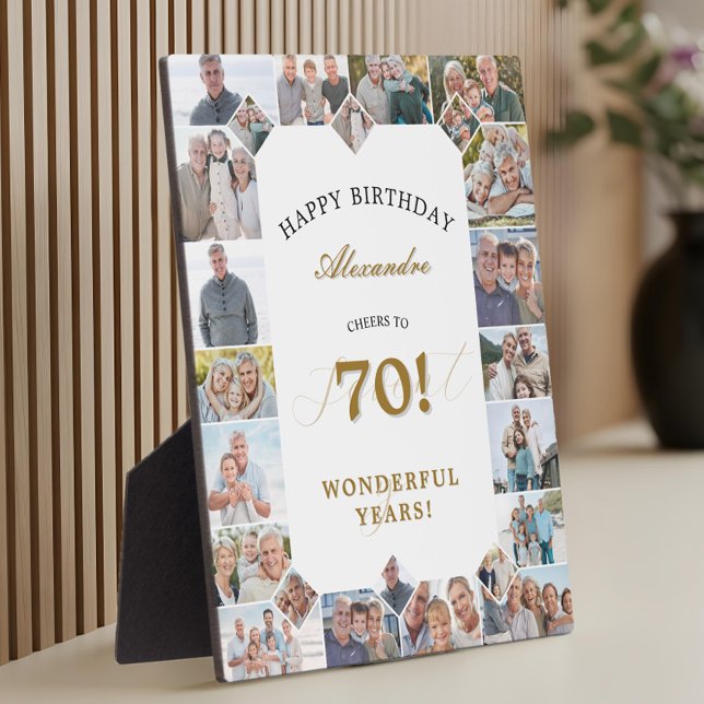 Happy 70th Birthday Personalized Photo Collage Fotoplatte (Happy Birthday Cheers To 70 Years Photo Collage Plaque)