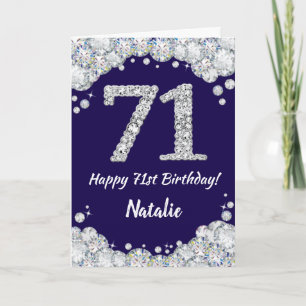 Happy 71. Geburtstag Navy Blue und Silver Glitzer Karte