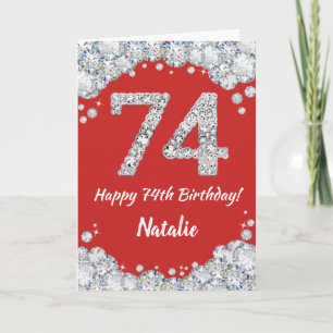 Happy 74. Geburtstagskarte Rot und Silber Glitzer Karte