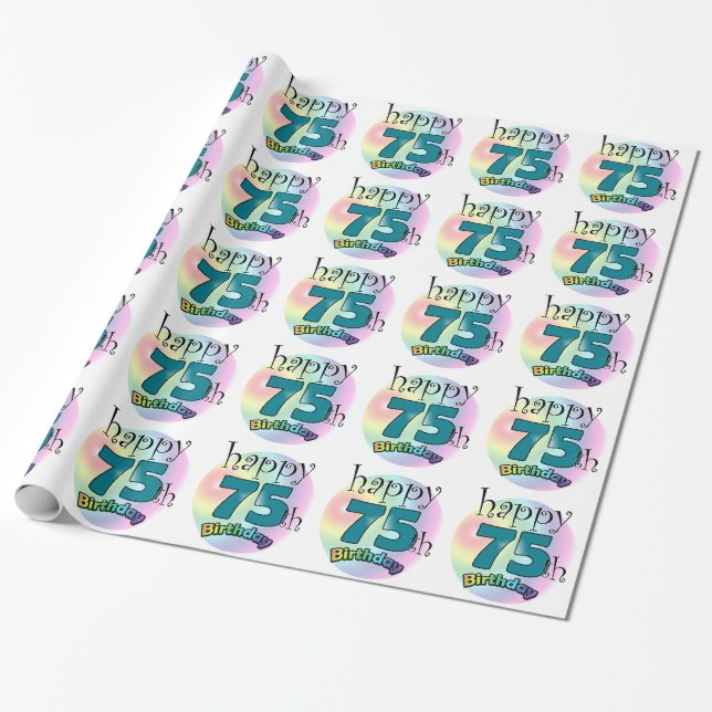 Happy 75th Birthday (blauw) Geschenkpapier (Ungerollt)