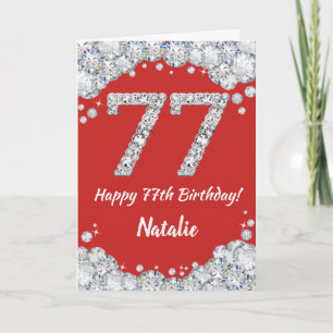 Happy 77. Geburtstagskarte Rot und Silber Glitzer Karte