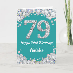 Happy 79. Geburtstag Aquamarine und Silberne Glitz Karte