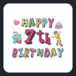 Happy 7th Birthday 7 year old wishes Quadratischer Aufkleber<br><div class="desc">Happy 7th Birthday. Funny and cute Birthday design with lovely teddy bear holding a gift and a funny pencil writing the birthday wishes. A perfect match for clothing,  shirts and accessories.</div>