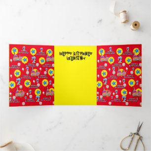 Happy 7th Birthday Card, #7 Red & Yellow Dreifach Gefaltete Karte