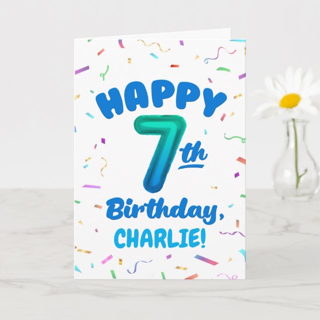 Happy 7th Birthday Card with Custom Name Karte (Kleine Pflanze)
