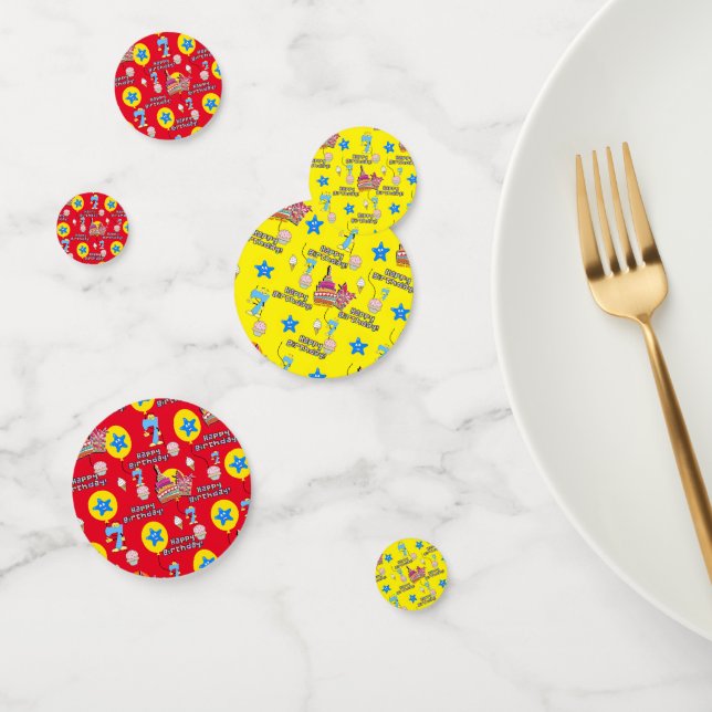 Happy 7th Birthday Confetti, #7 Yellow & Red Konfetti (Gruppe)