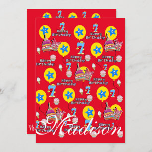 Happy 7th Birthday Einladung Geburtstag #7 Red