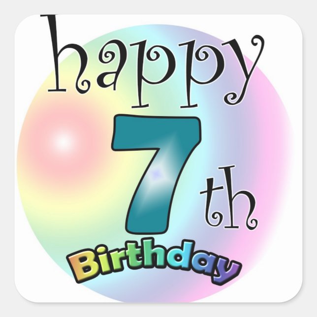 Happy 7th Birthday Quadratischer Aufkleber (Vorderseite)