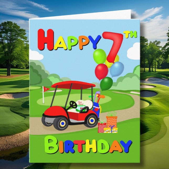 Happy 7th Birthday Red Boys Golf Card Karte (Von Creator hochgeladen)