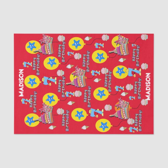 Happy 7th Birthday Tissue Paper #7 Red Seidenpapier (Vorderseite)
