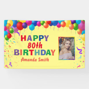 Happy 80. Geburtstag farbenfrohe Balloons gelb Banner