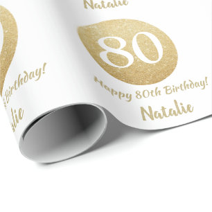 Happy 80. Geburtstag Gold Glitzer und White Geschenkpapier